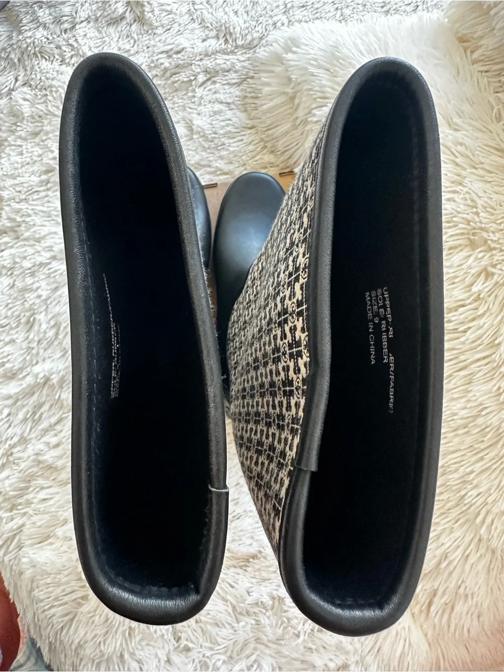 Tory Burch T Monogram Hurricane Tall Rain Boots Waterproof Black Cream Size 9
